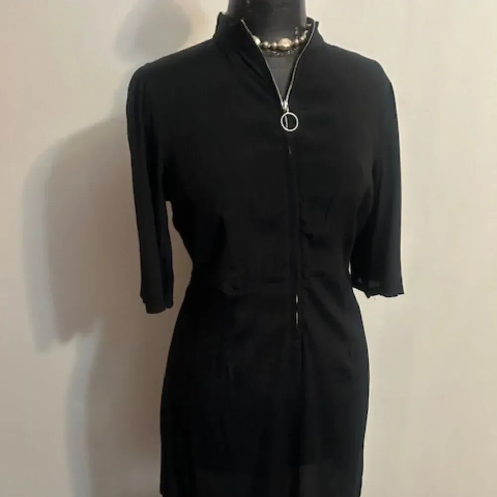 Who What Wear Jet Black 3/4 Zip front Mini dress, size S